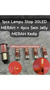 [Harga Promo] 1pcs Lampu Bohlam Stop Rem 30Led Running Lampu Stop Rem 30 Mata Lampu rem belakang T10 plus 4pcs Sen Sein Jelly Kedip Universal semua motor Lampu stop Led motor