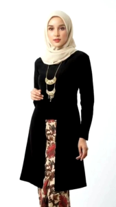 Kebaya Panjang Kutubaru Katun Embos Hitam