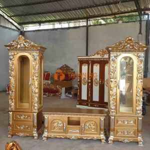 TV CABINET TULIP KAYU JATI FINISHING MEWAH ALMARI KACA BUFFET KACA UKIR LEMARI DEKORASI RUANG INTERIOR MURAH TATANING FURNITURES JEPARA