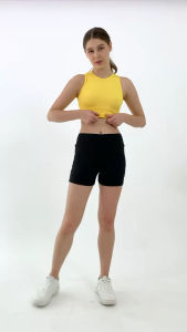 Setelan baju olahraga wanita bra sport crop top celana pendek kantong pakaian senamaerobicgymyogarunningtennisgolf