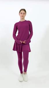 Setelan baju olahraga wanita atasan tangan panjang long sleeve celana panjang rok legging sport pakaian senamaerobicgymyogarunningtennisgolf