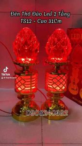 [ TS12 ] Bộ 2 đèn trái đào để bàn thờ đèn thờ cúng dạng trái đào led