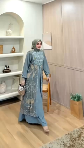 Gamis Muslimah Hirta #2 Premium Ori – Long Dress Maxi Brokat Tile Mutiara Elegan Busui Wudhu Friendly