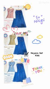 Nayara Set Kids Setelan Blus dan Rok Jeans Anak Perempuan Usia 8-13 Tahun Setelan Baju Muslim Anak Setrok Jeans Anak Korean Style