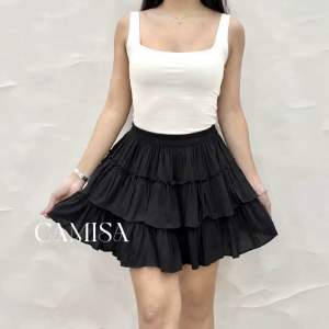 Eala Plain and Polka Challis Layered Ruffled Flowy Mini Skater Skirt