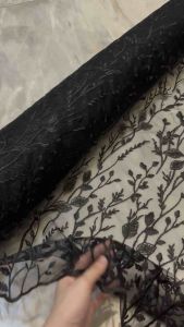 Bahan Kain Kebaya Tile Brokat Alana New Series Warna Hitam Harga per 05meter