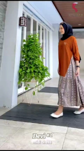 DRESS MOTIF KOTAK KOTAK DAN VINTAGE ETNIK LD 110 CM / DEVI MIDI BY SHOFIYA BAHAN RAYON GUARDIAN HQ