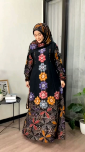 gamis dan hijab motif kekinian gamis batik cap LD 110 gamis adem dan nyaman