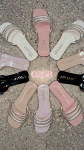 ✨TTFS✨ Plus Size Crystal Strap Women Slides Sandals | Luxury Rhinestone Slippers | Flat Elegant Slip On | Selipar Wanita Besar Berkilau 36-45 G392