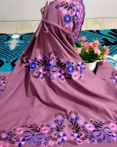 Mukena Terusan Dewasa Polino Warna Lavender Bordir Bunga Alysum Indah Bahan Adem