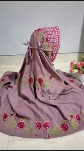Mukena Terusan Dewasa Bahan Rayon Kain Dasar Warna Dusty Motif Bunga mekar Cantik