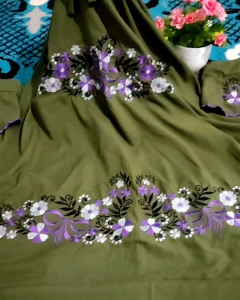 Mukena Terusan Dewasa Bahan Katun Mikro Warna Hijau Army Bordir Bunga Alysum Indah