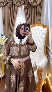 LAURA Dress Gamis Jaguar Organza Premium Kombinasi Biba Print Premium Rampel Mewah