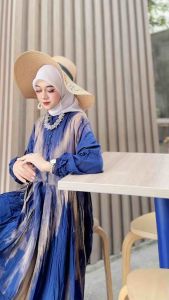 Gamis Twill Bg Collection Motif Magnolia Navy
