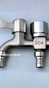 vòi nước 2 đầu ra riêng biệt dùng lắp thêm máy giặt. bằng inox 304 cao cấp