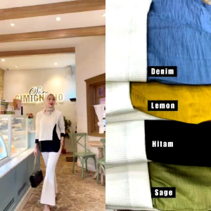 Atasan Blush Knit Mix Polo Linen Wanita Terbaru