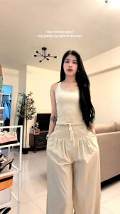 Womens Plain Terno Set Racerback Tank Top & Wide Leg Pants Casual Outfit for Everyday Wear