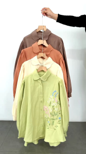 Kemeja Wanita Korean Style Kekinian Bahan Katun Bordir Hitam Sage Biru Lilac Jumbo