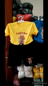 Setelan anak labubu syal kaos + celana pendek fashion anak perempuan laki-laki