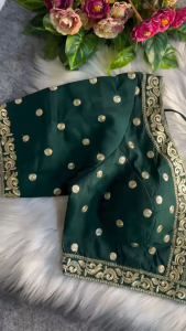 [PRE-ORDERE] 2026 JULY DEEP V NECK ROMAN SILK READY TO WEAR BLOUSE GOLD ZARI THREAD WORK PARTYWEAR WEDDING SAREE BLOUSE WITH LATKAN SIZE 38 | READYMADE SAREE BLOUSE