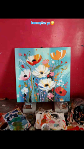 Lukisan Bunga Cantik Minimalis Plus Frame: FUTURE ART PAINTING