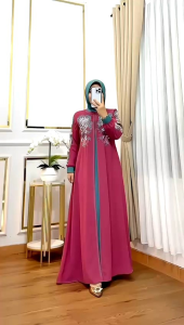 Gamis ceruty bebydoll premium full layer set hijab bordir/dress gamis fashion wanita muslim