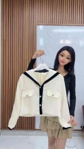 Set Dạ Phối Viền Đen 2 Món Gồm Áo Dạ Dáng Thuỷ Thủ Đính Cúc Ngọc + Chân Váy Chữ A Có Quần Trong QUYN.014