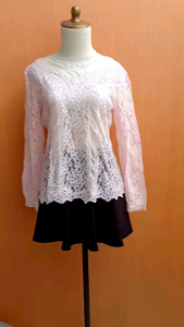 atasan wanita lace pink muda pastel KIYUGINA cewek M L blouse MEWAH lengan panjang transparan