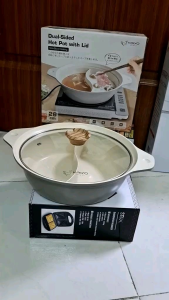 Nồi lẩu nhôm đúc 2 ngăn 26cm Kaiyo - dung tích 4L - lớp phủ men sứ chống dính - dùng cho tất cả các loại bếp. Bảo hành 12 tháng