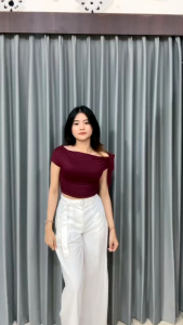 RACHEL Crop Top Atasan Wanita One Shoulder Lengan Tali Bahan Spandek
