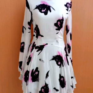 mini dress wanita putih motif bunga H&M cewek S lengan panjang MEWAH cute flare