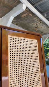 TERLARIS - Lemari Pakaian Minimalis 2 Pintu Kayu Jati Kombinasi Rotan Alami | Modern Vintage