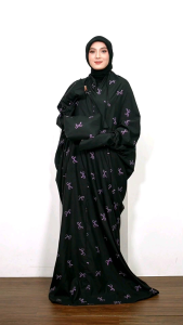 Mukena Terusan Dewasa Katun Travelling 2in1 Motif Printing Pita Coquette Ribbon Nyaman Adem