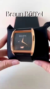 MIRROR 1.1 GRADE SUPER!!!...Jam Tangan Pria Sultan BRAUN BUFFEL MEWAH Body Stainless Rosegold Strap Kulit Hitam & Coklat Branded Made In Germany