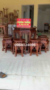 bộ bàn ghế lục lăng mặt tròn gỗ gõ