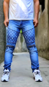 Celana Jeans Sobek Pria Panjang Bikers Garis Stretch Melar Denim Tebal Slimfit Skinny Size 28-33