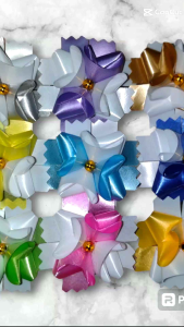 ริบบิ้นโปรยทานสำเร็จ ดอกบุญตา 2 สี พร้อมส่ง