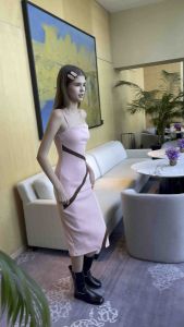 เดรสชมพู สลับลาย ผ้านิ้ต แดร์พิ็ค ขนาด ส่วน สี ลาย กระเป๋าเงิน ผ่าเสียง ผ้านิ้ต เดรสชมพู