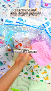 WIZKID 1Set 3Pasang ( 0-3m ) Free 1 Booties & Mitten NEW BORN BAJU LUBANG / EYELET BABY SUIT / BAJU BABY