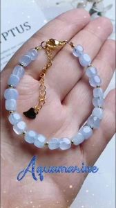 Gelang Tangan Kristal Natural Crystal Aquamarine Cubes Irregular Shape Bracelet 纯天然水晶海蓝宝随形手方糖手链