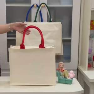 Large Capacity Canvas Tote Bag Eco-Friendly Shopping Tote Bag DIY Lunch Bag Solid Color Commuting Scene