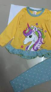 (11-45KG) Đồ bộ tay dài quần dài bé gái thun borip phối màu áo và quần hình in sắc nét không bong tróc 218