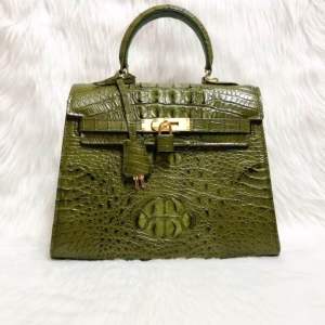 Túi xách da cá sấu thật màu xanh rêu size 28cm