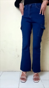 Celana Wanita Panjang Jeans Highwaist Cutbray Cargo
