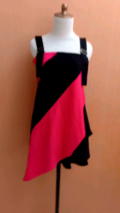 atasan wanita pink hitam CALLIE&POSH cewek M L tank kutung MEWAH blouse asimetris cute
