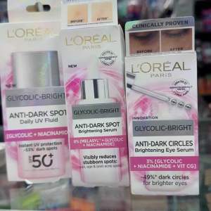 LOREAL Paris Glycolic-Bright Brightening Serum / Eye Serum / Daily UV Fluid
