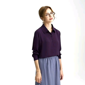 Kemeja Polos Wanita Kasual Lengan Panjang Mode Baru Multi Warna Ungu Gaya Klasik Dan Menarik Kemeja Masa Kini