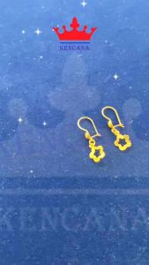 Anting Perak 925 Asli Desi/Daisy Kait Bandul Bintang Ukir Anak & Dewasa Sepuh Emas 24k