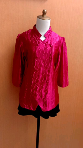 atasan wanita silk merah L cewek lengan panjang blouse kerja kuliah