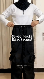 Celana Cargo Wanita Highwaist Loose Korean Style